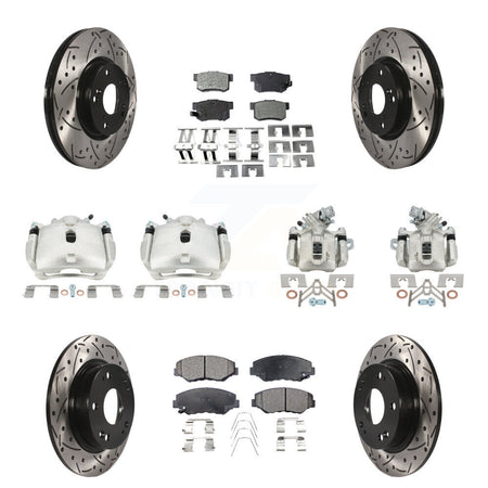 Front Rear Brake Caliper Drilled Slot Rotor Semi-Metallic Pad Kit (10Pc) For Honda Civic KCD-100299P