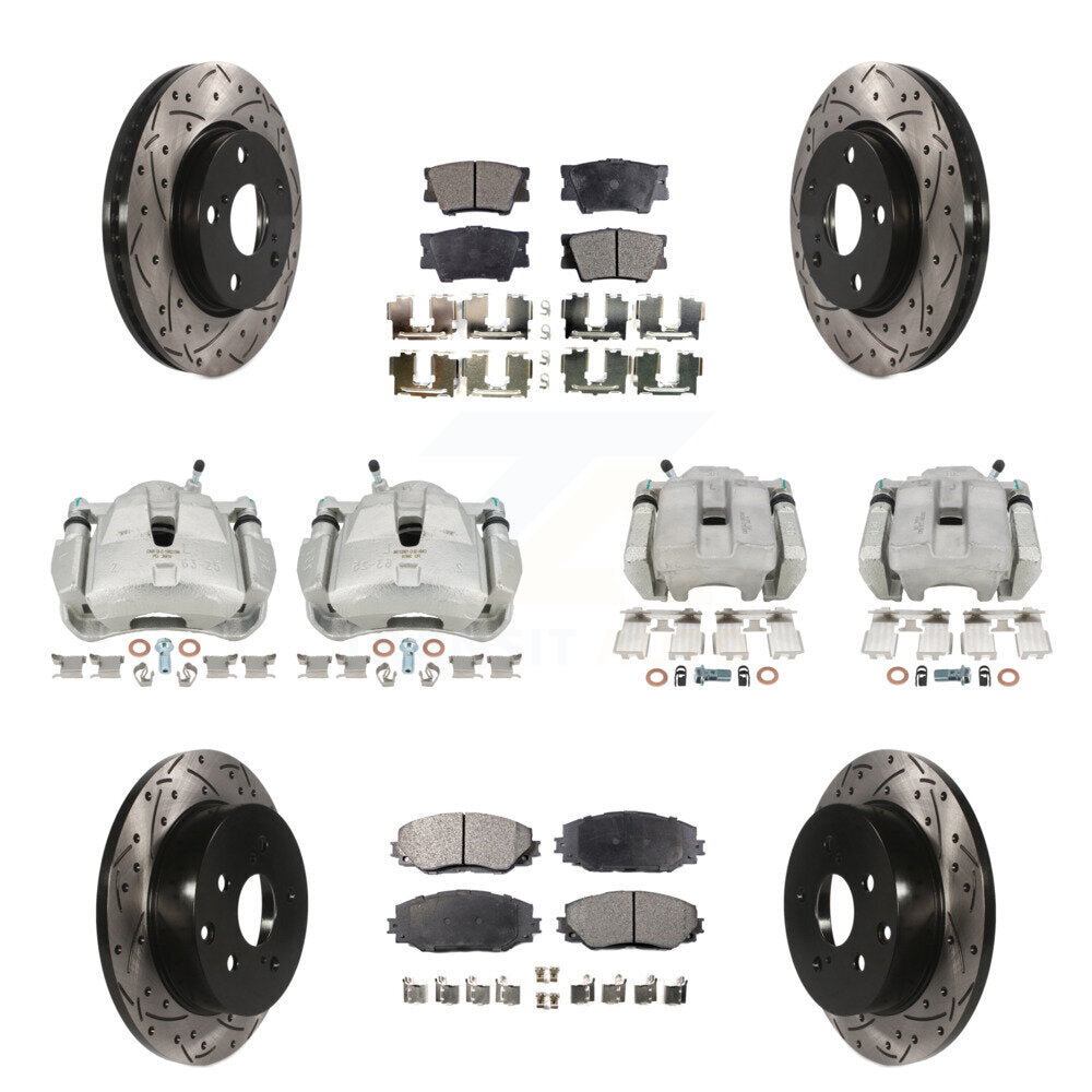 Front Rear Brake Coat Caliper Drill Slot Rotor Ceramic Pad Kit (10Pc) For Toyota RAV4 LE KCD-100299T