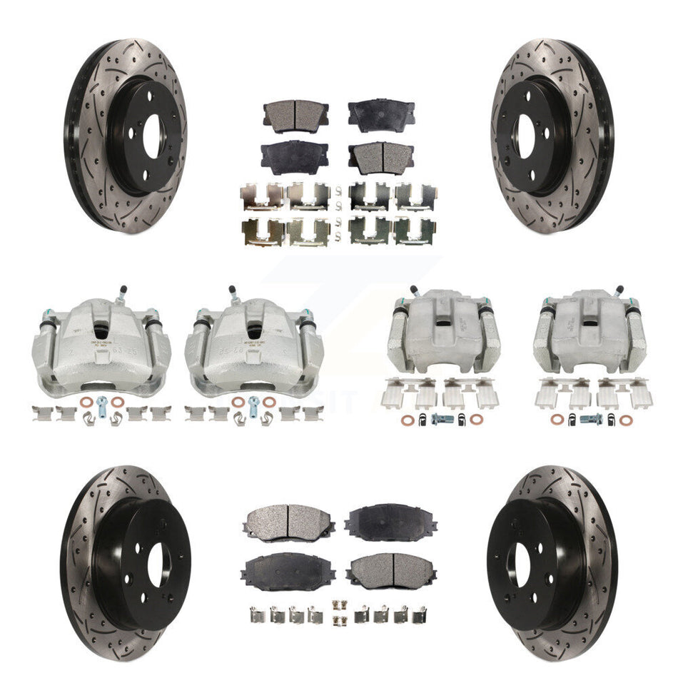 Front Rear Brake Coat Caliper Drill Slot Rotor Ceramic Pad Kit (10Pc) For Toyota RAV4 LE KCD-100299T