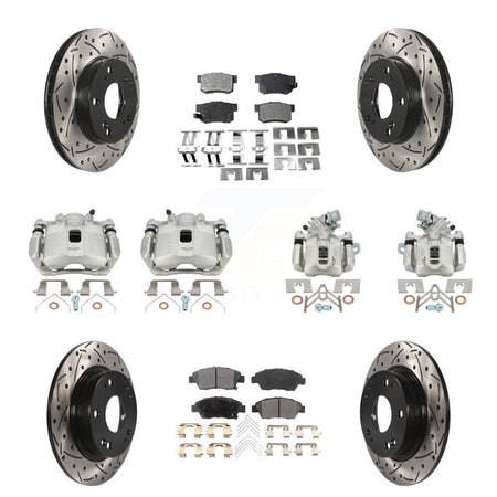 Front Rear Brake Caliper Drill Slotted Rotors Semi-Metallic Pad Kit (10Pc) For Acura ILX KCD-100300P