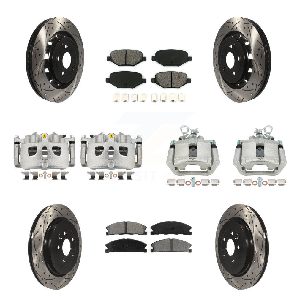 Front Rear Brake Caliper Drill Slot Rotor Semi-Metallic Pad Kit (10Pc) For Ford Explorer KCD-100300S