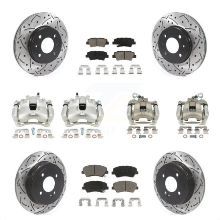 Front Rear Disc Brake Coated Caliper Drilled Slotted Rotors And Ceramic Pads Kit (10Pc) For Kia Rio KCD-100301C by Transit Auto