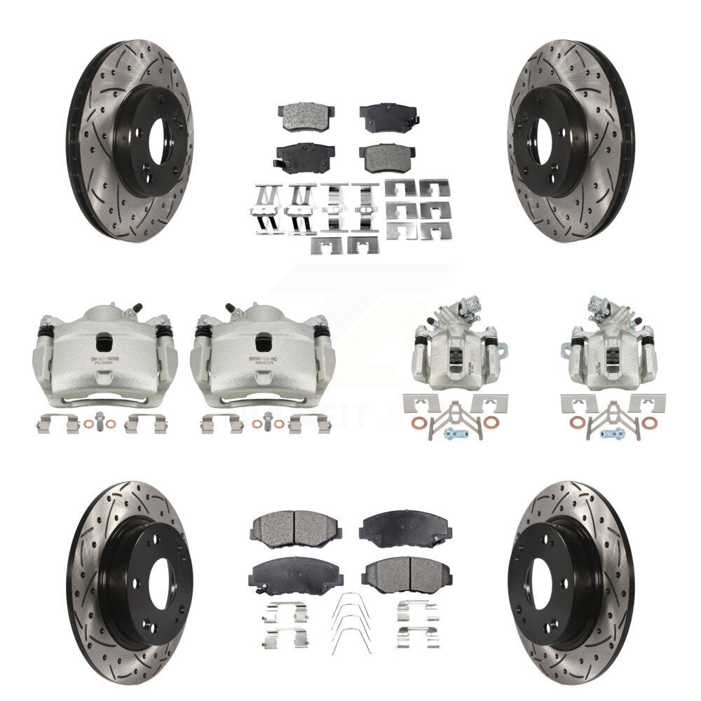 Front Rear Brake Caliper Drilled Slot Rotor Semi-Metallic Pad Kit (10Pc) For Honda Civic KCD-100301P