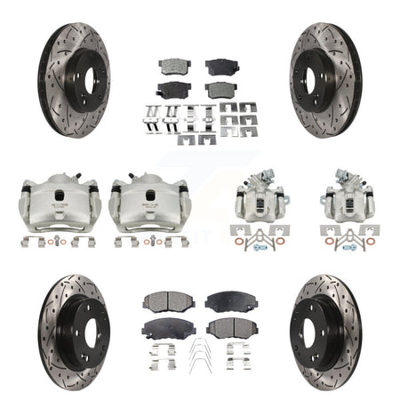 Front Rear Brake Caliper Drilled Slot Rotor Semi-Metallic Pad Kit (10Pc) For Honda Civic KCD-100301P