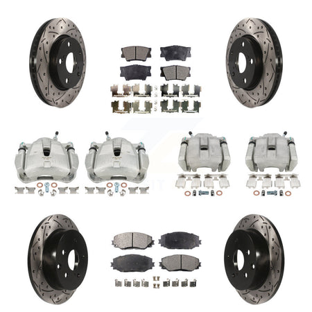 Front Rear Brake Coat Caliper Drill Slot Rotor Ceramic Pad Kit (10Pc) For Toyota RAV4 LE KCD-100301T