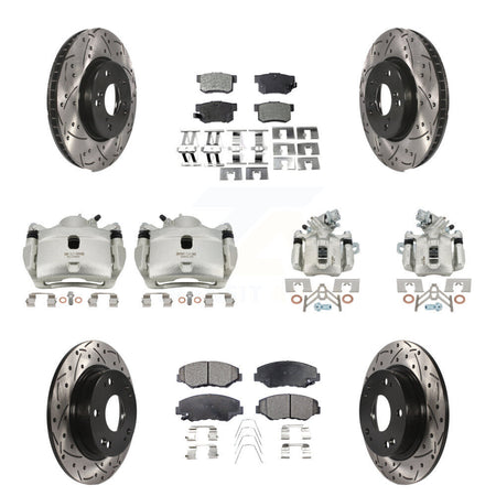 Front Rear Brake Caliper Drilled Slot Rotor Semi-Metallic Pad Kit (10Pc) For Honda Civic KCD-100302P