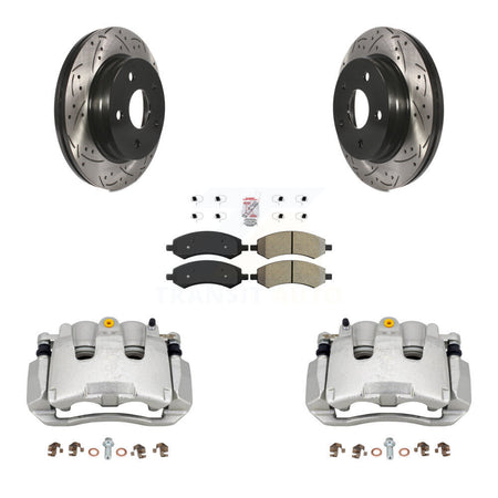 Front Brake Coat Caliper Drill Slot Rotor Semi-Metallic Pad Kit For Chrysler Aspen Dodge KCD-100303N