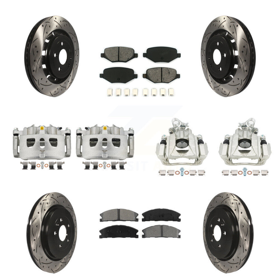 Front Rear Brake Caliper Drilled Slot Rotor Semi-Metallic Pad Kit (10Pc) For Lincoln MKS KCD-100303S