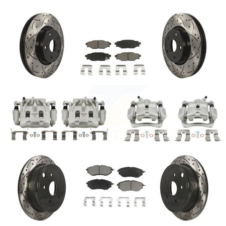 Front Rear Brake Coated Caliper Drilled Slot Rotor Ceramic Pad Kit (10Pc) For Subaru WRX KCD-100304C
