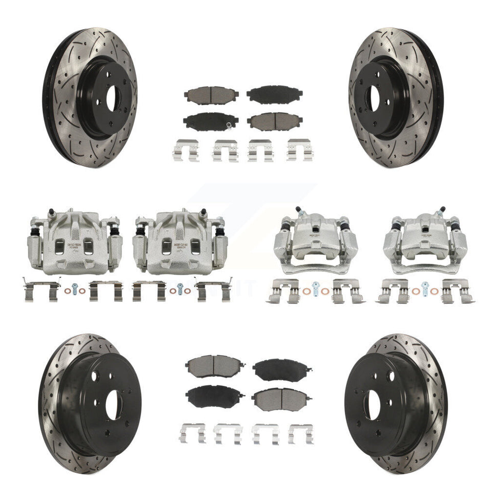 Front Rear Brake Coated Caliper Drilled Slot Rotor Ceramic Pad Kit (10Pc) For Subaru WRX KCD-100304C