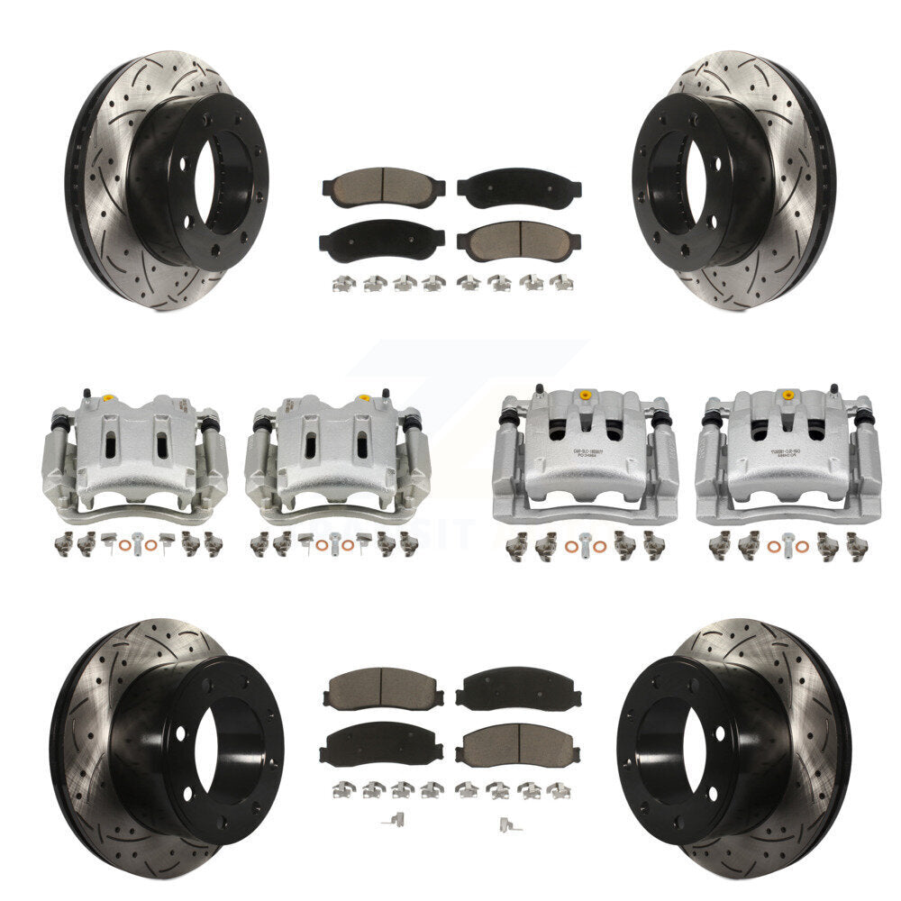 Front Rear Brake Caliper Drill Slotted Rotor Ceramic Pad Kit (10Pc) For Ford F-350 Super KCD-100305C