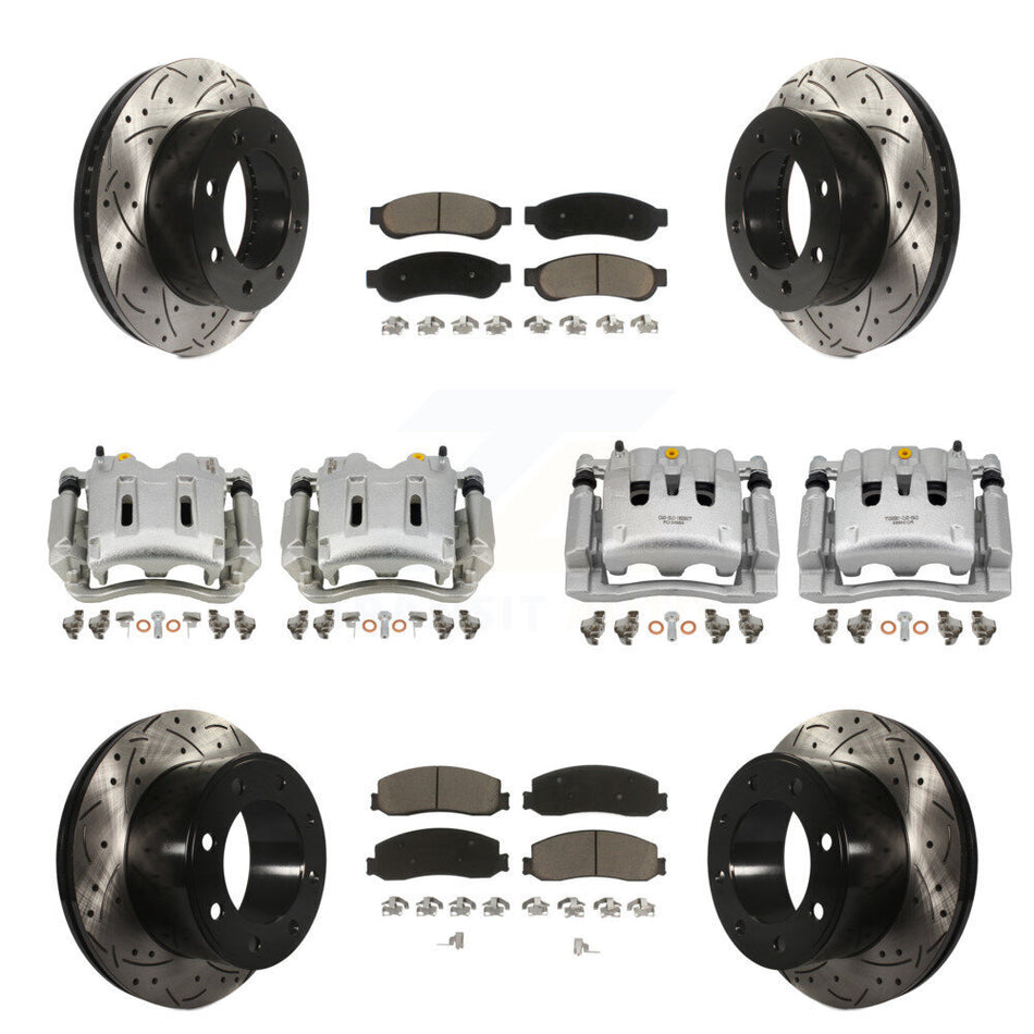 Front Rear Brake Caliper Drill Slotted Rotor Ceramic Pad Kit (10Pc) For Ford F-350 Super KCD-100305C