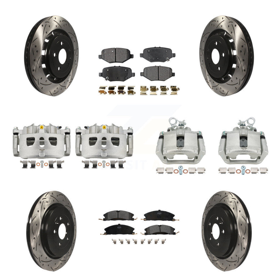 Front Rear Brake Caliper Drill Slot Rotor Semi-Metallic Pad Kit (10Pc) For Ford Explorer KCD-100305P