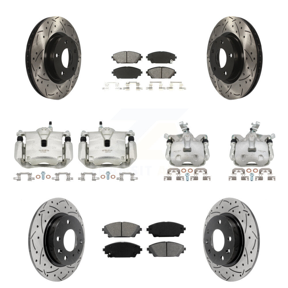 Front Rear Brake Caliper Drill Slot Rotor Semi-Metallic Pad Kit (10Pc) For Mazda 3 Sport KCD-100305S