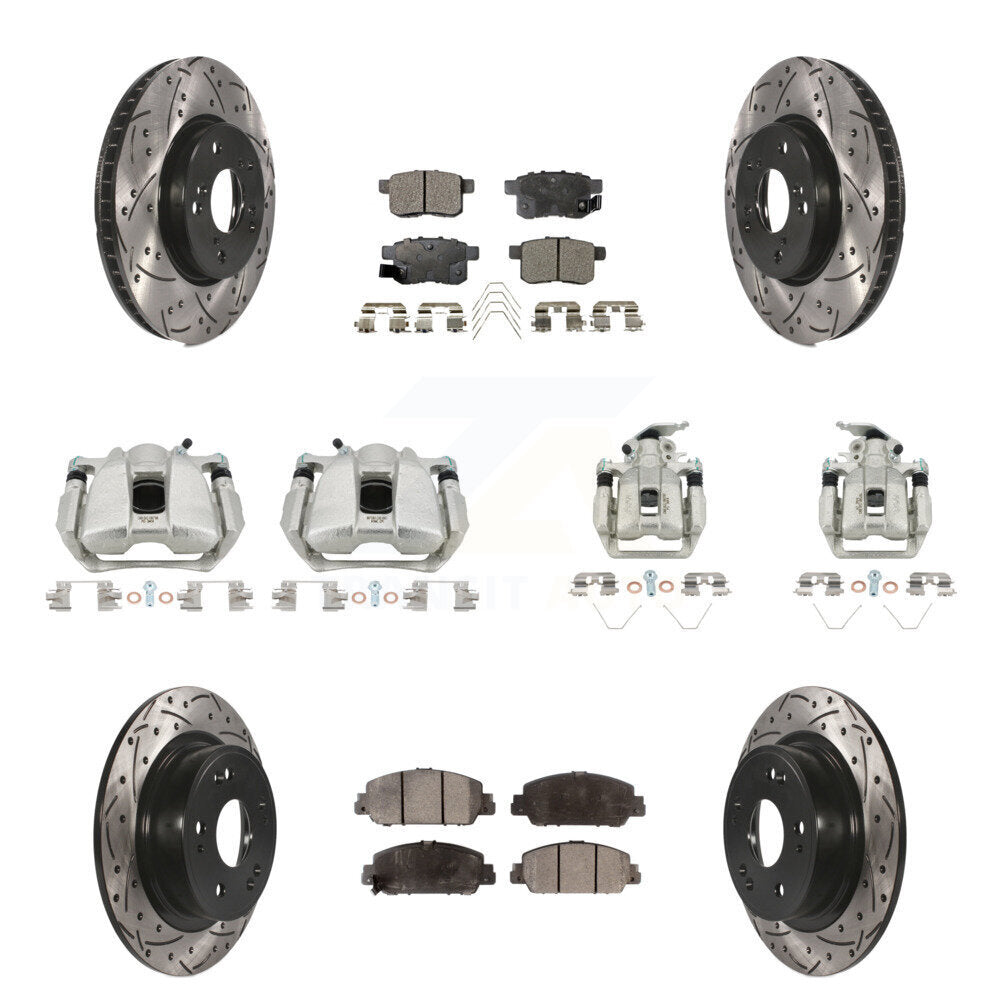 Front Rear Brake Coated Caliper Drill Slot Rotor Ceramic Pad Kit (10Pc) For Honda Accord KCD-100305T