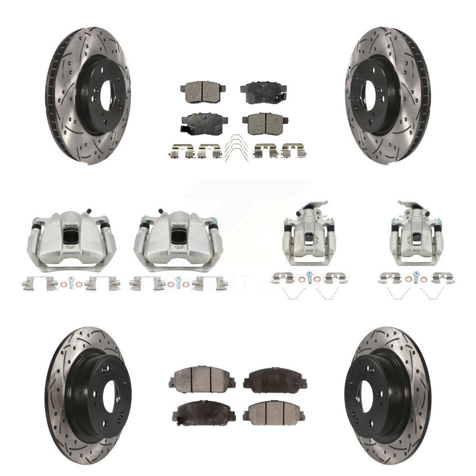 Front Rear Brake Coated Caliper Drill Slot Rotor Ceramic Pad Kit (10Pc) For Honda Accord KCD-100305T