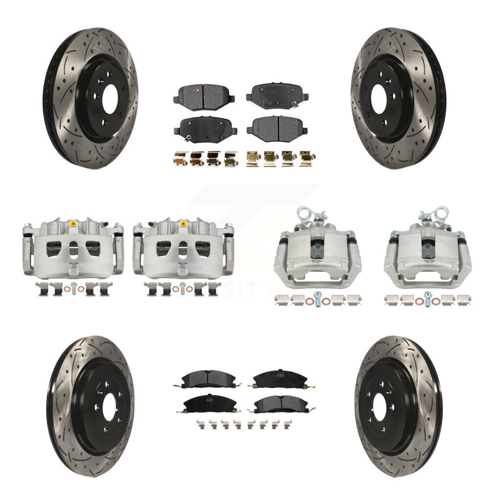 Front Rear Brake Caliper Drill Slot Rotor Semi-Metallic Pad Kit (10Pc) For Ford Explorer KCD-100306P