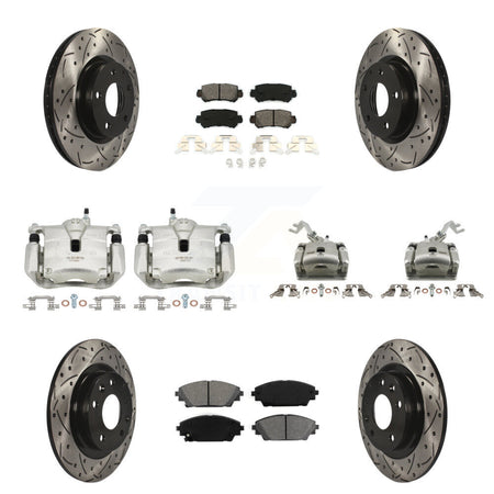 Front Rear Brake Caliper Drill Slotted Rotor Semi-Metallic Pad Kit (10Pc) For Mazda CX-3 KCD-100306S