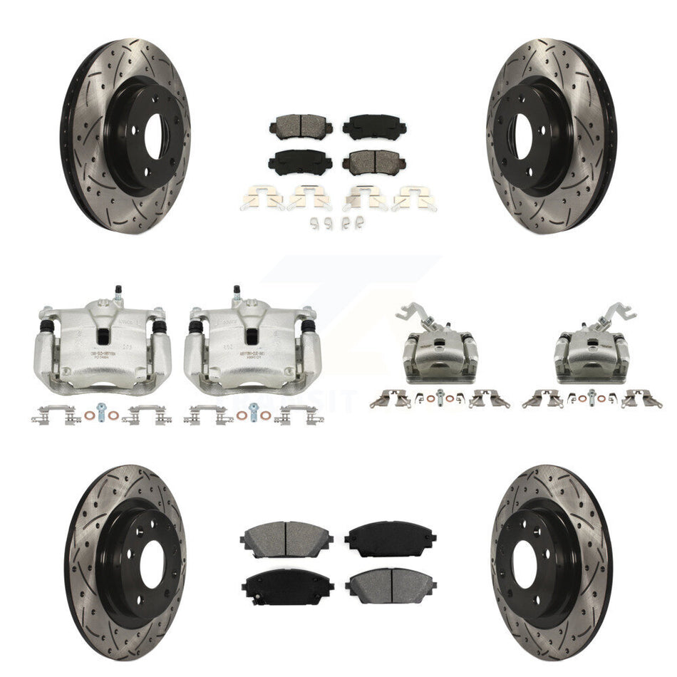 Front Rear Brake Caliper Drill Slotted Rotor Semi-Metallic Pad Kit (10Pc) For Mazda CX-3 KCD-100306S