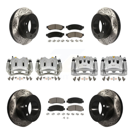 Front Rear Disc Brake Coated Caliper Drilled Slotted Rotors & Ceramic Pad Kit (10Pc) For KCD-100307C