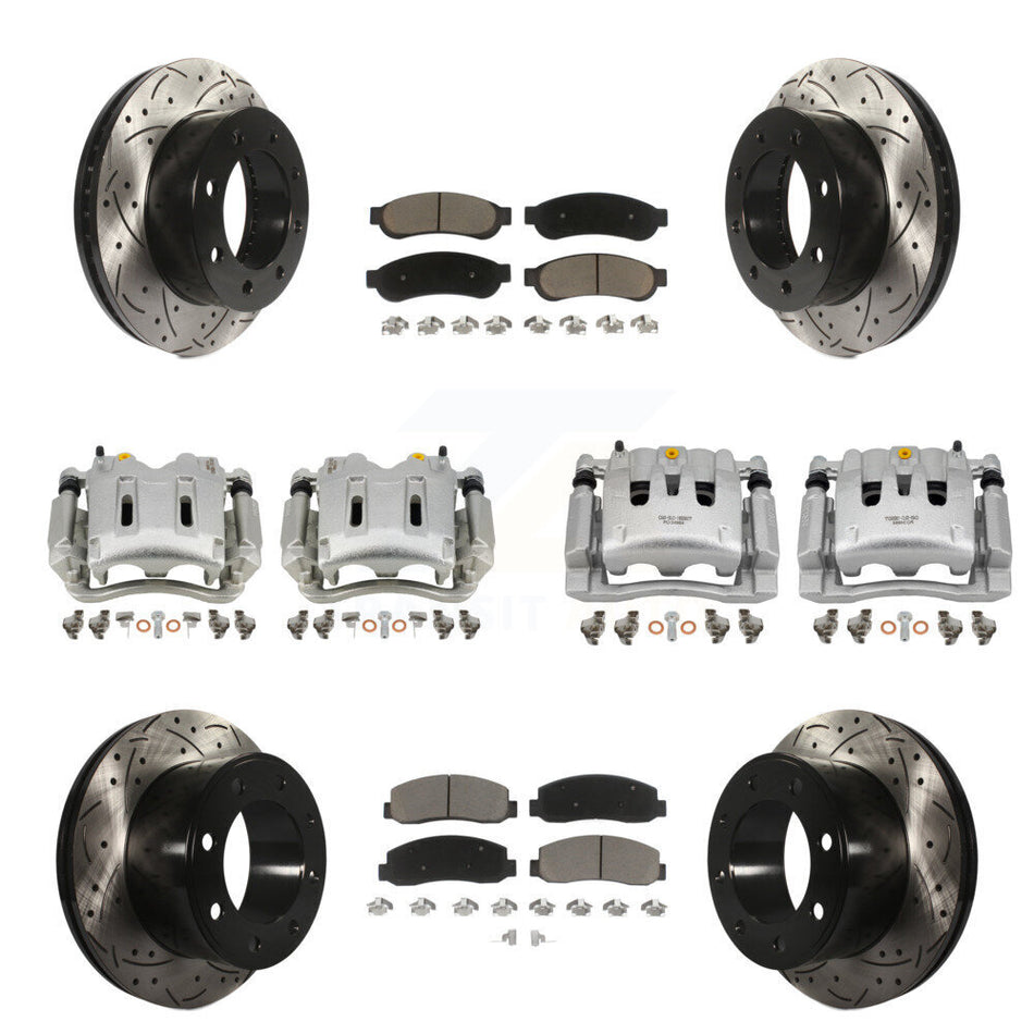 Front Rear Disc Brake Coated Caliper Drilled Slotted Rotors & Ceramic Pad Kit (10Pc) For KCD-100307C
