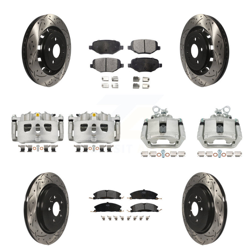 Front Rear Brake Caliper Drill Slot Rotor Semi-Metallic Pad Kit (10Pc) For Ford Explorer KCD-100307P