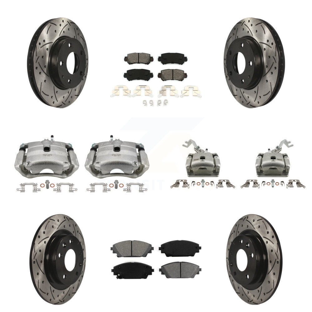 Front Rear Brake Caliper Drill Slotted Rotor Semi-Metallic Pad Kit (10Pc) For Mazda CX-3 KCD-100307S
