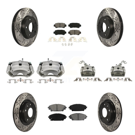 Front Rear Brake Caliper Drill Slotted Rotor Semi-Metallic Pad Kit (10Pc) For Mazda CX-3 KCD-100307S