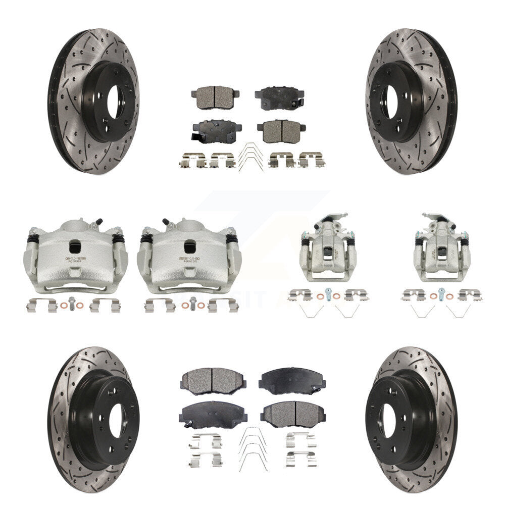 Front Rear Brake Coated Caliper Drill Slot Rotor Ceramic Pad Kit (10Pc) For Honda Accord KCD-100307T