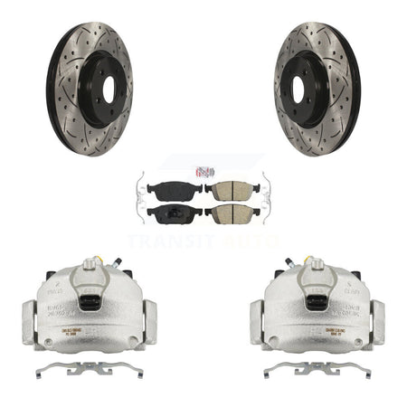 Front Brake Caliper Drill Slot Rotor Ceramic Pad Kit For Ford Escape Transit Connect MKC KCD-100308N