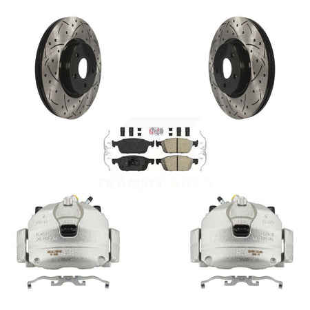 Front Brake Caliper Drill Slot Rotor Ceramic Pad Kit For Ford Escape Transit Connect MKC KCD-100309N