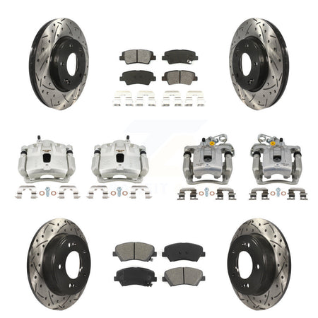 Front Rear Disc Brake Coated Caliper Drilled Slot Rotor Semi-Metallic Pad Kit (10Pc) For KCD-100309S