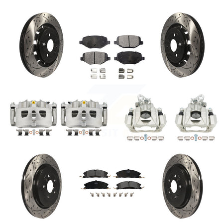 Front Rear Brake Caliper Drilled Slot Rotor Semi-Metallic Pad Kit (10Pc) For Lincoln MKS KCD-100310P