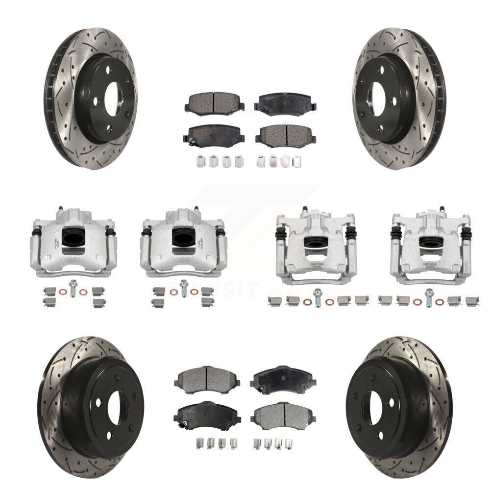 Front Rear Brake Coat Caliper Drill Slot Rotors Ceramic Pad Kit (10Pc) For Jeep Wrangler KCD-100310T