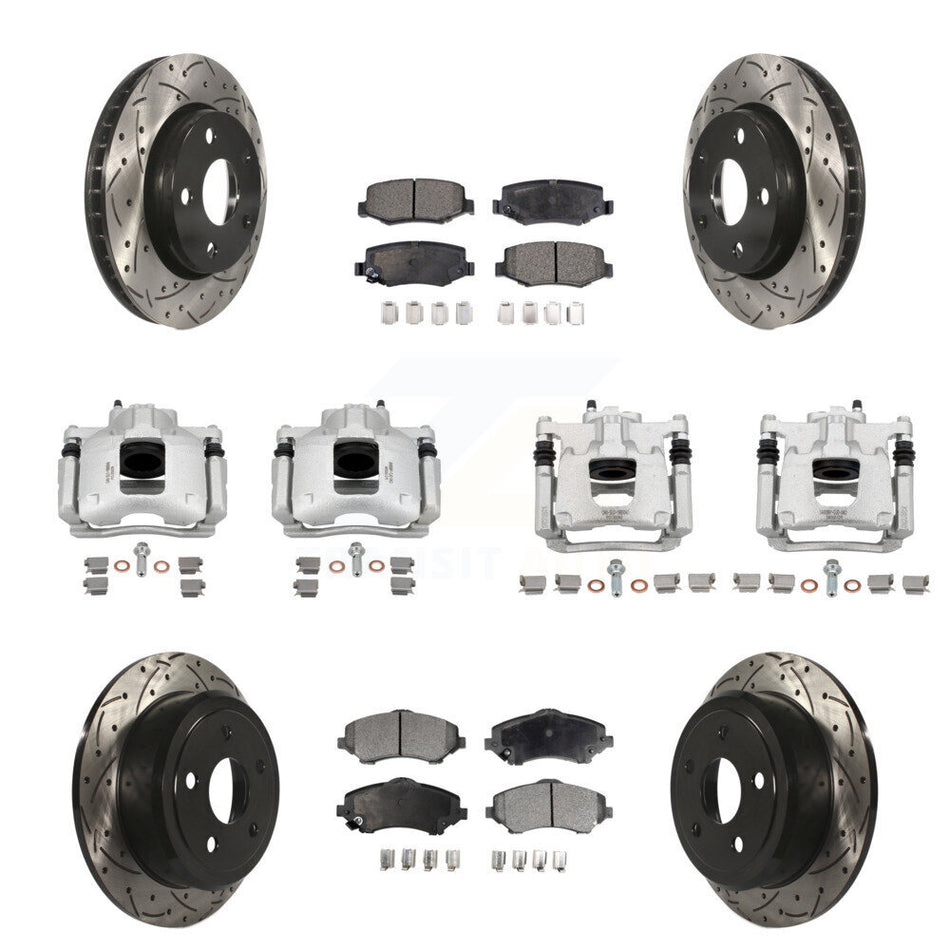 Front Rear Brake Coat Caliper Drill Slot Rotors Ceramic Pad Kit (10Pc) For Jeep Wrangler KCD-100310T