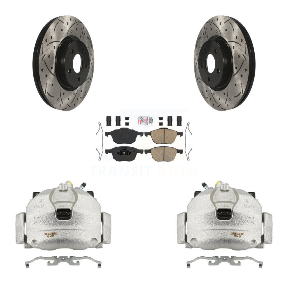 Front Brake Coated Caliper Drill Slotted Rotors Ceramic Pad Kit For Ford Transit Connect KCD-100311N