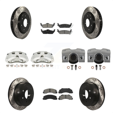 Front Rear Disc Brake Coated Caliper Drilled Slotted Rotors And Semi-Metallic Pads Kit (10Pc) For 2010-2011 Ford F-150 With 7 Lug Wheels KCD-100311S by Transit Auto