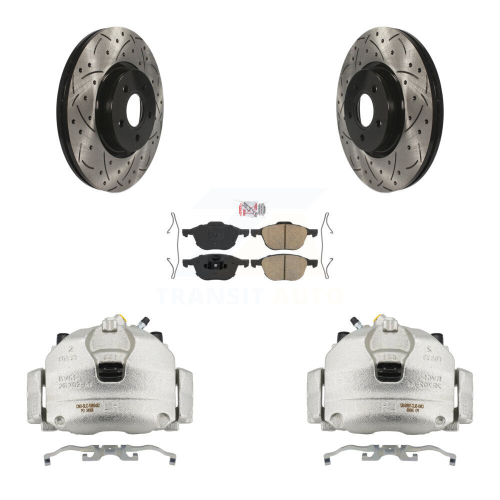 Front Brake Coated Caliper Drill Slotted Rotors Ceramic Pad Kit For Ford Transit Connect KCD-100312N