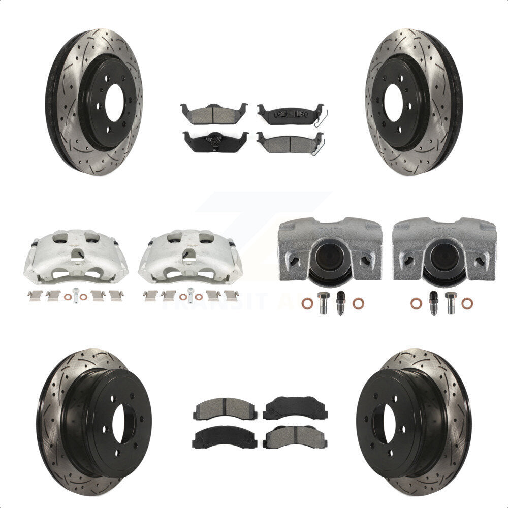 Front Rear Disc Brake Coated Caliper Drilled Slotted Rotors And Semi-Metallic Pads Kit (10Pc) For 2010-2011 Ford F-150 With 6 Lug Wheels KCD-100312S by Transit Auto