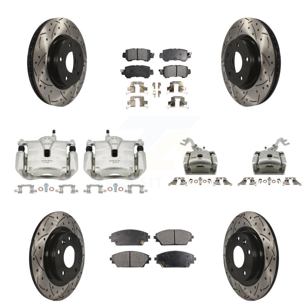 Front Rear Brake Caliper Drill Slotted Rotor Semi-Metallic Pad Kit (10Pc) For Mazda CX-3 KCD-100313P