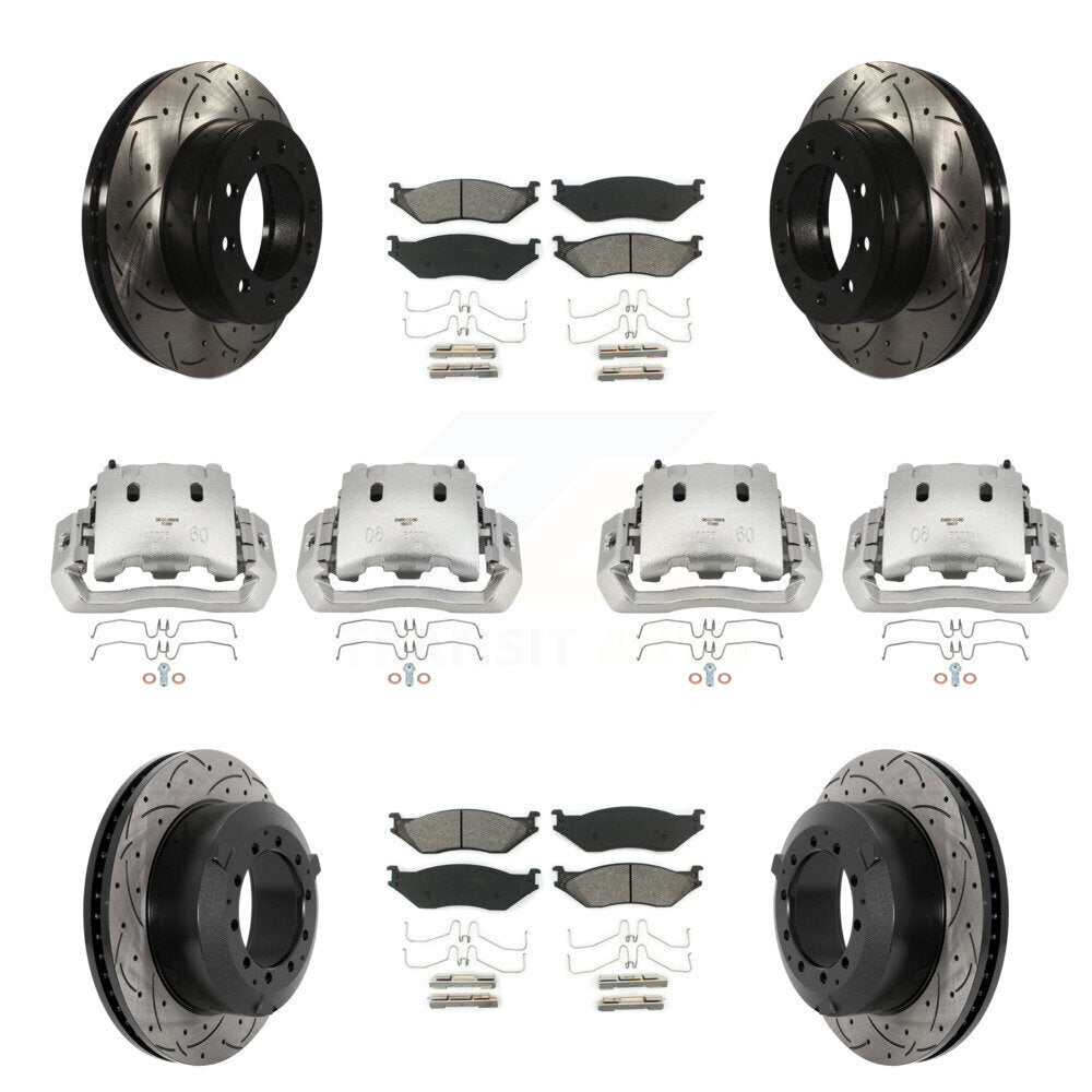Front Rear Brake Caliper Drill Slotted Rotor Semi-Metallic Pad Kit (10Pc) For Ford F-450 KCD-100313S