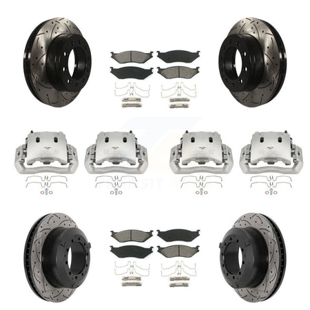 Front Rear Brake Caliper Drill Slotted Rotor Semi-Metallic Pad Kit (10Pc) For Ford F-450 KCD-100313S