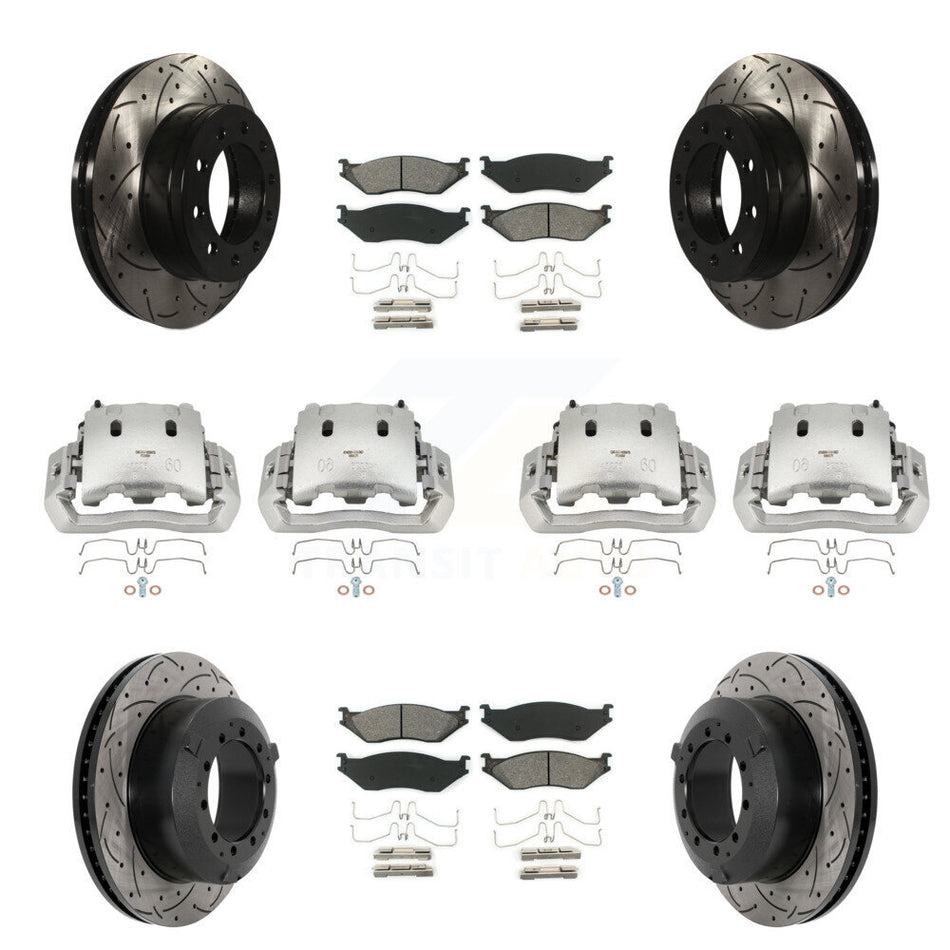 Front Rear Brake Caliper Drill Slotted Rotor Semi-Metallic Pad Kit (10Pc) For Ford F-450 KCD-100313S