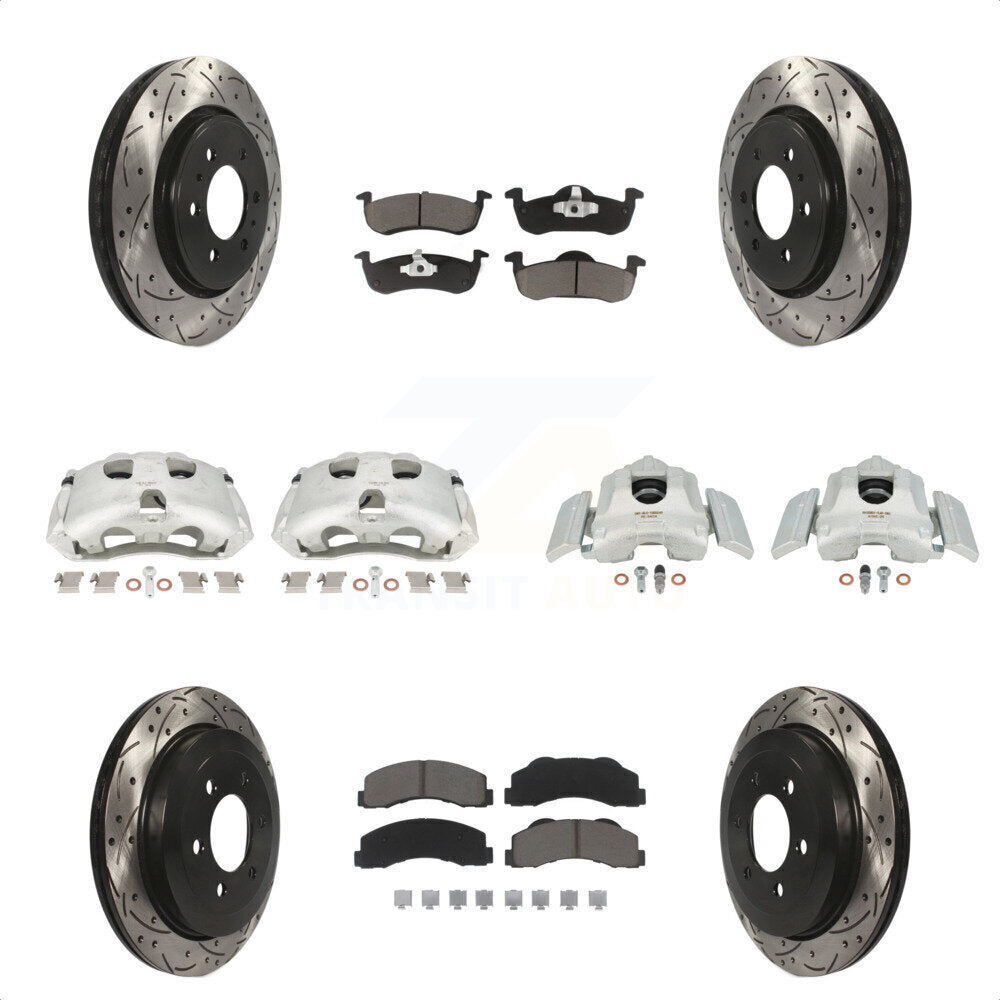 Front Rear Disc Brake Coated Caliper Drilled Slotted Rotors And Ceramic Pads Kit (10Pc) For 2010-2017 Ford Expedition Lincoln Navigator KCD-100314C by Transit Auto