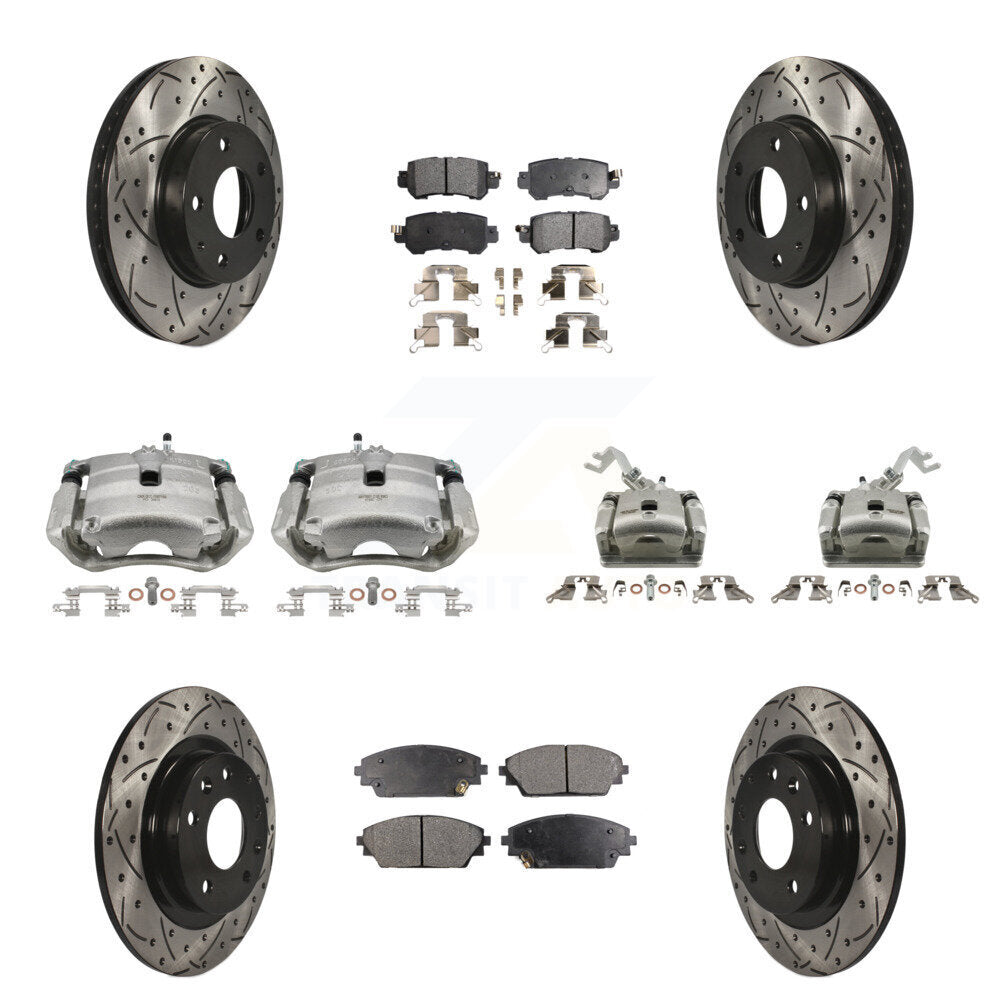 Front Rear Brake Caliper Drill Slotted Rotor Semi-Metallic Pad Kit (10Pc) For Mazda CX-3 KCD-100314P