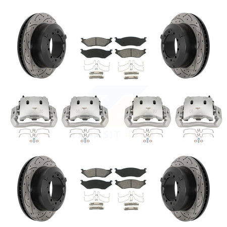 Front Rear Disc Brake Coated Caliper Drilled Slot Rotor Semi-Metallic Pad Kit (10Pc) For KCD-100314S