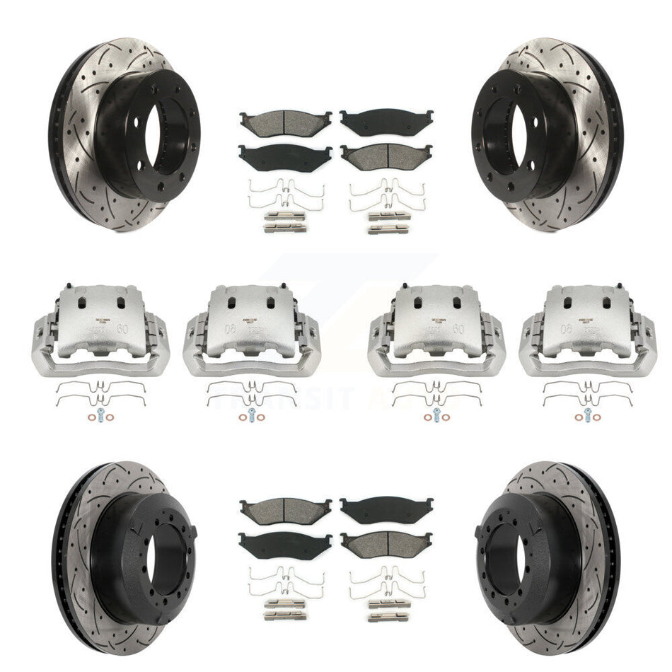 Front Rear Disc Brake Coated Caliper Drilled Slot Rotor Semi-Metallic Pad Kit (10Pc) For KCD-100315S