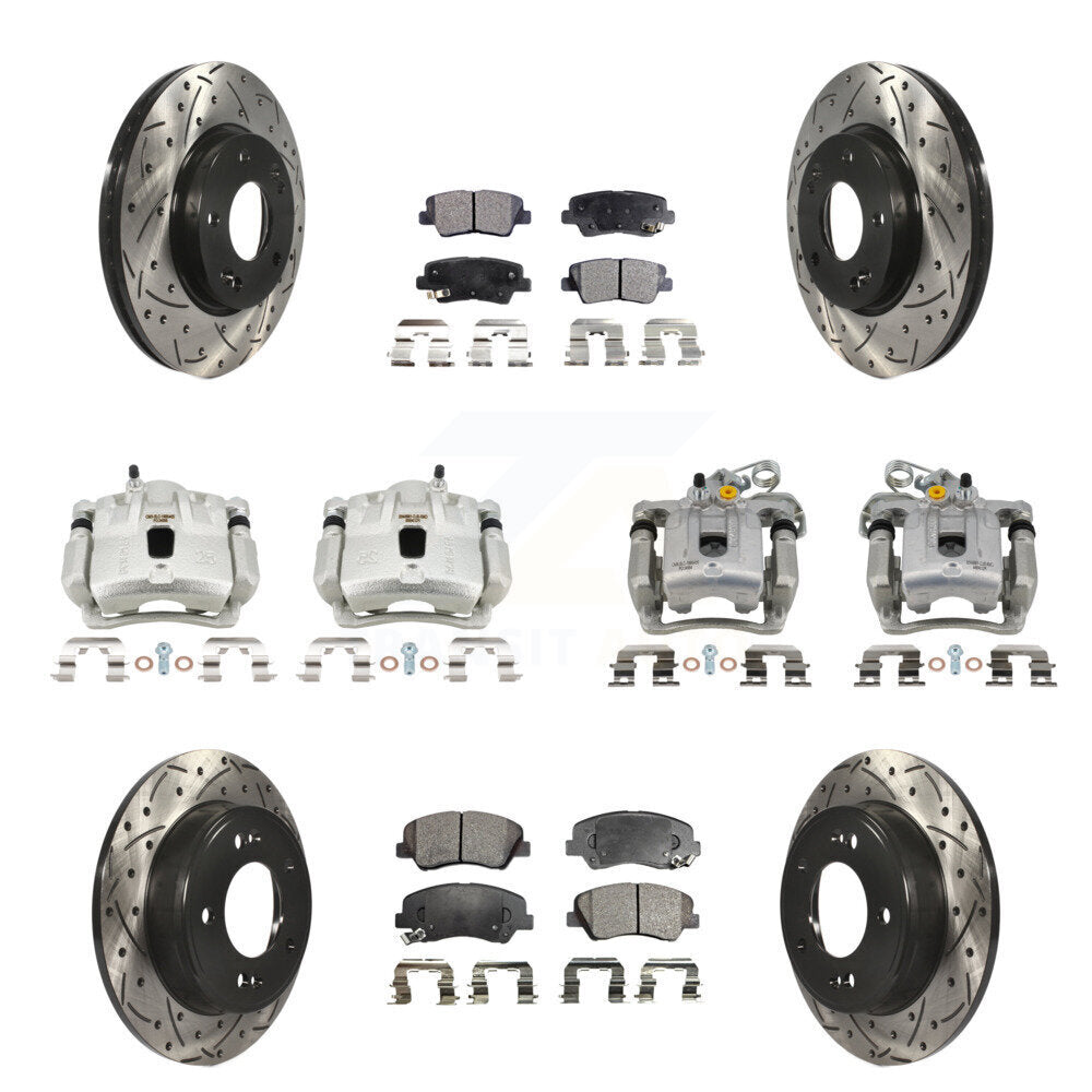 Front Rear Disc Brake Coated Caliper Drilled Slot Rotor Semi-Metallic Pad Kit (10Pc) For KCD-100316P