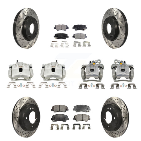 Front Rear Disc Brake Coated Caliper Drilled Slot Rotor Semi-Metallic Pad Kit (10Pc) For KCD-100316P