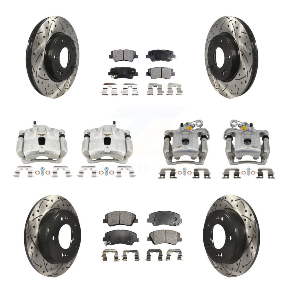 Front Rear Disc Brake Coated Caliper Drilled Slot Rotor Semi-Metallic Pad Kit (10Pc) For KCD-100316P